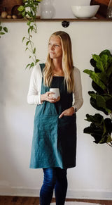 Peacock Blue Cross Back Apron