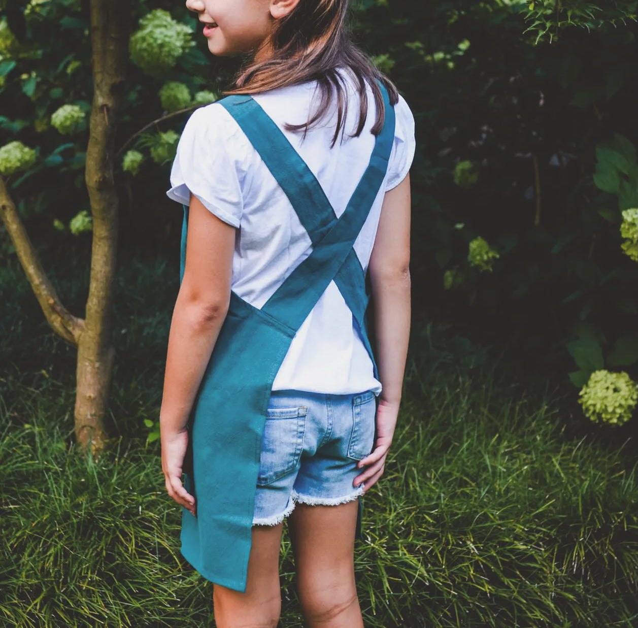 Kids Peacock Blue Cross Back Apron