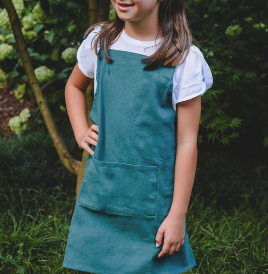 Kids Peacock Blue Cross Back Apron