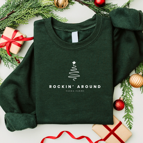 CHRISTMAS CREWNECK - Rockin Around Forest Green