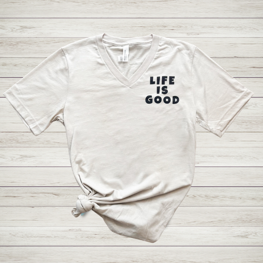 Life Is Good V-Neck - Heather Dust